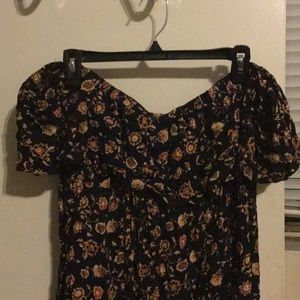 Blue Floral Off The Shoulder Dress